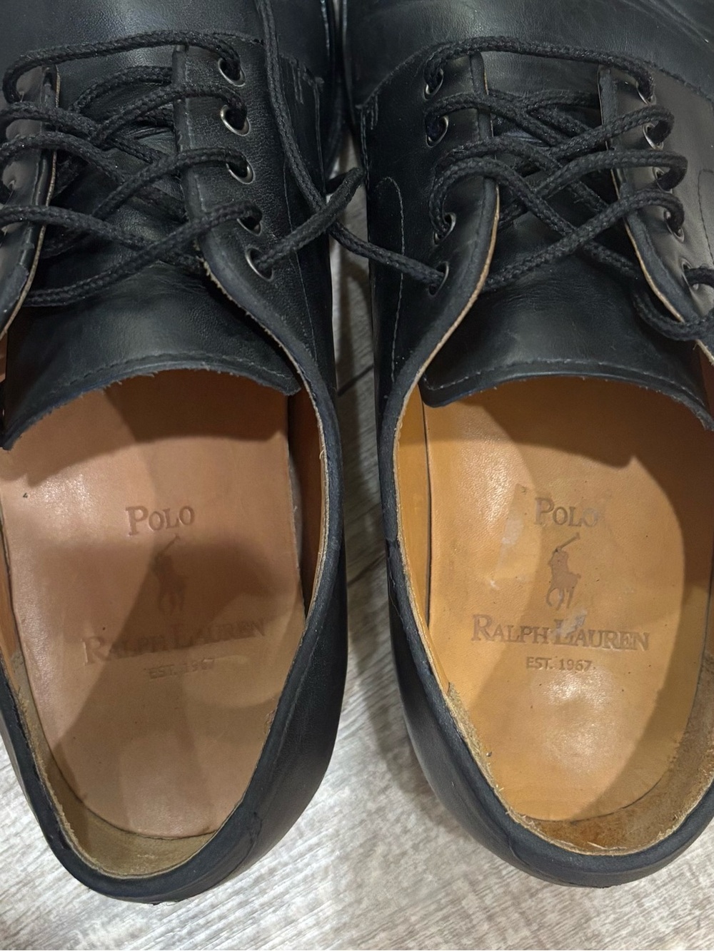 Ralph Lauren Polo Men's Black Leather Derby Lace-Up Shoes Size 10D - Picture 8 of 10